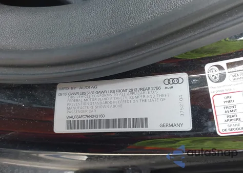 2017 Audi A6 2.0T Premium from USA, damaged, VIN WAUF8AFC7HN043160